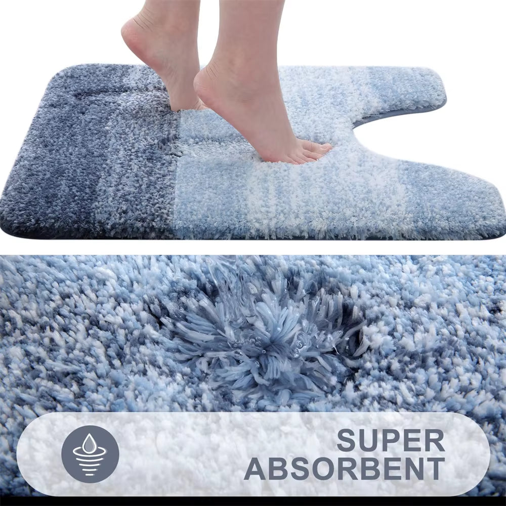 Luxury Bath Mat U-Shaped Bathroom Rugs Extra Soft Absorbent Microfiber Foot Mat Non-Slip Plush Toilet Rugs Shower Carpet