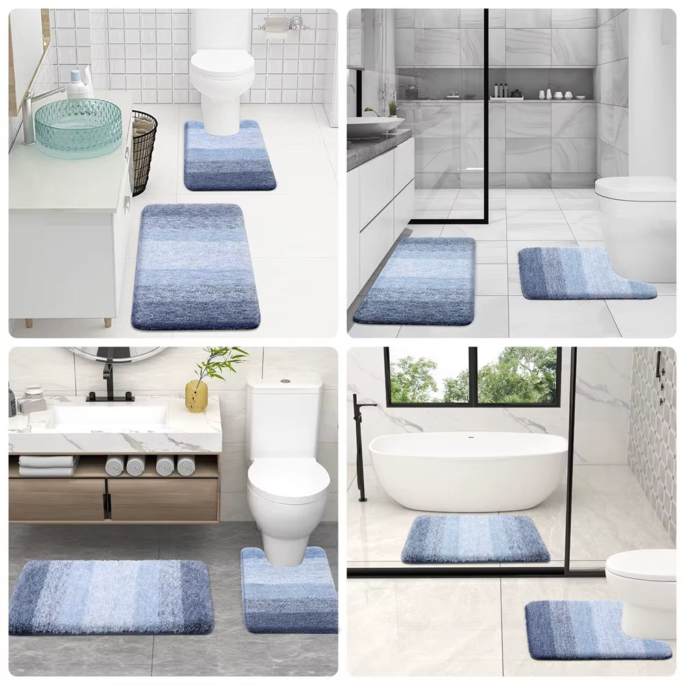 Luxury Bath Mat U-Shaped Bathroom Rugs Extra Soft Absorbent Microfiber Foot Mat Non-Slip Plush Toilet Rugs Shower Carpet
