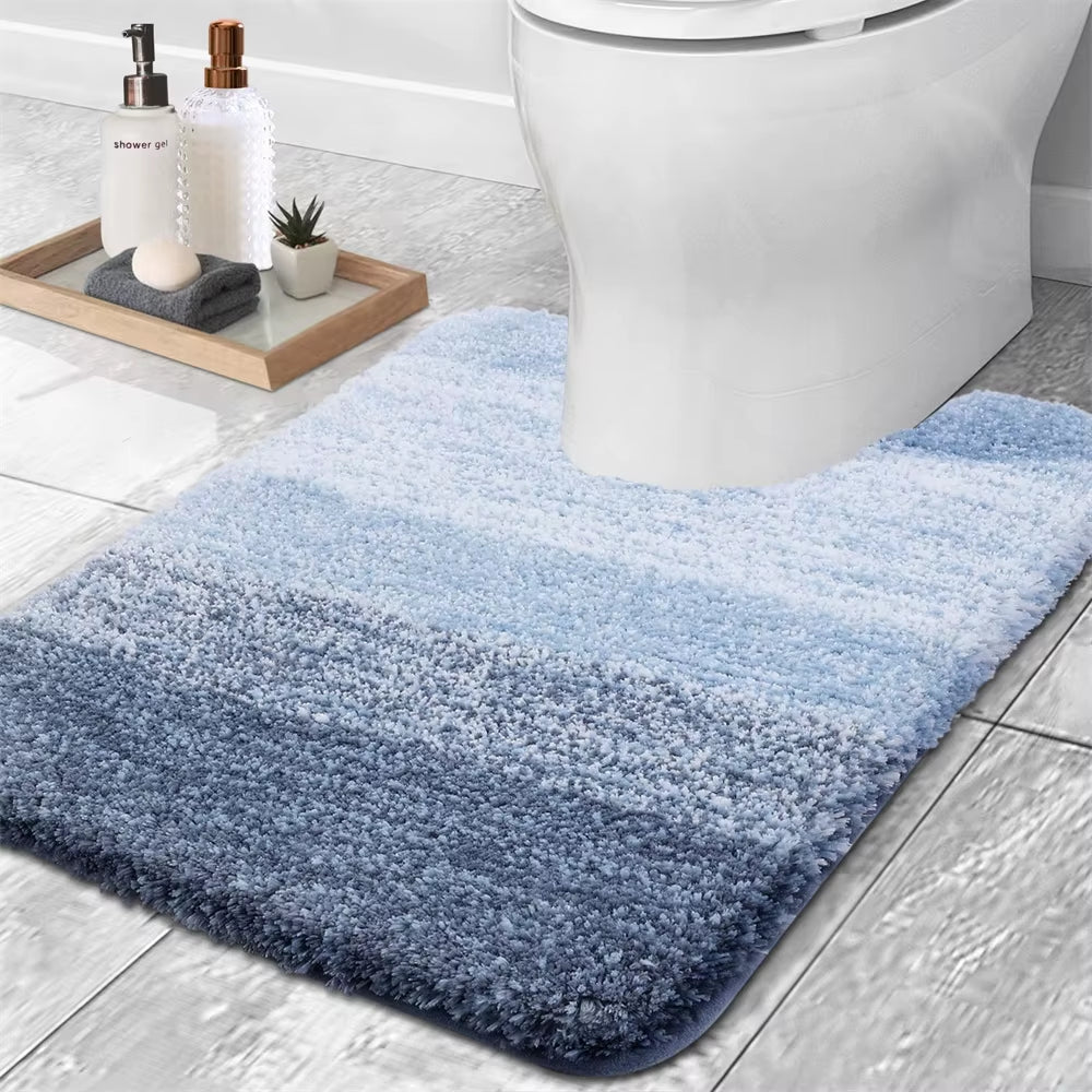Luxury Bath Mat U-Shaped Bathroom Rugs Extra Soft Absorbent Microfiber Foot Mat Non-Slip Plush Toilet Rugs Shower Carpet