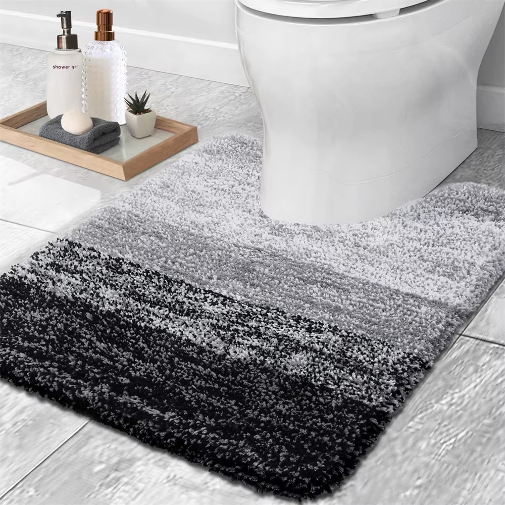 Luxury Bath Mat U-Shaped Bathroom Rugs Extra Soft Absorbent Microfiber Foot Mat Non-Slip Plush Toilet Rugs Shower Carpet