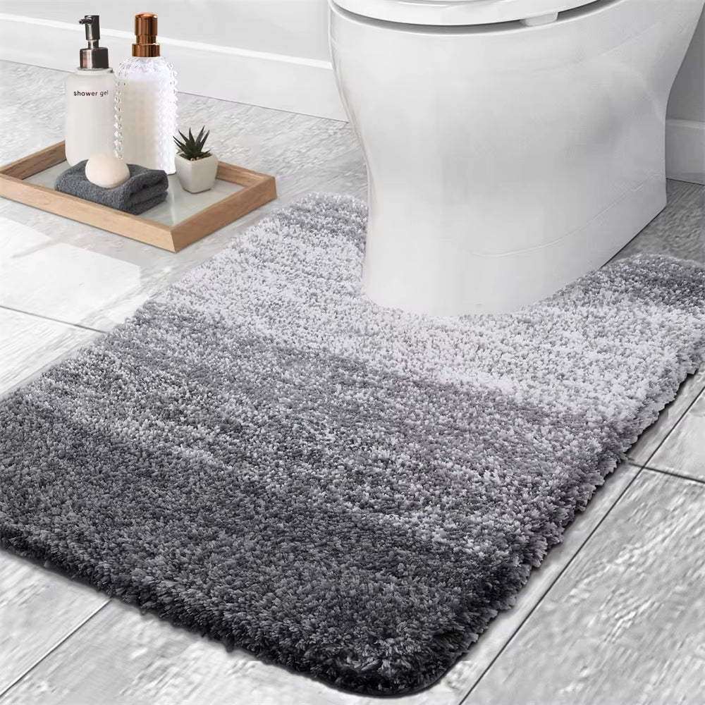 Luxury Bath Mat U-Shaped Bathroom Rugs Extra Soft Absorbent Microfiber Foot Mat Non-Slip Plush Toilet Rugs Shower Carpet