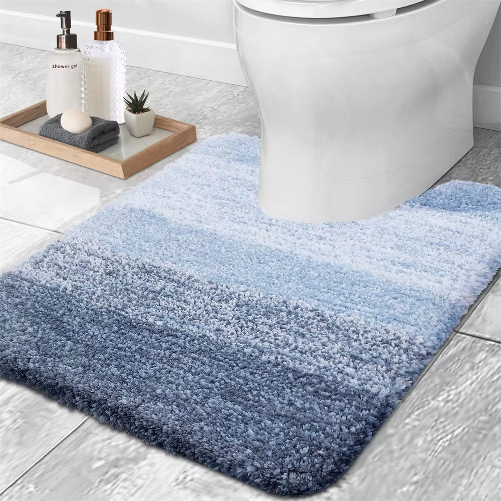 Luxury Bath Mat U-Shaped Bathroom Rugs Extra Soft Absorbent Microfiber Foot Mat Non-Slip Plush Toilet Rugs Shower Carpet