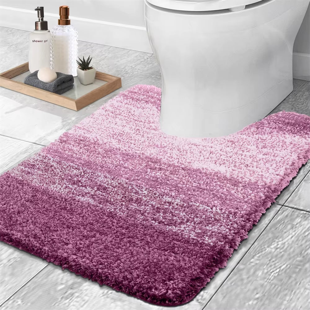 Luxury Bath Mat U-Shaped Bathroom Rugs Extra Soft Absorbent Microfiber Foot Mat Non-Slip Plush Toilet Rugs Shower Carpet