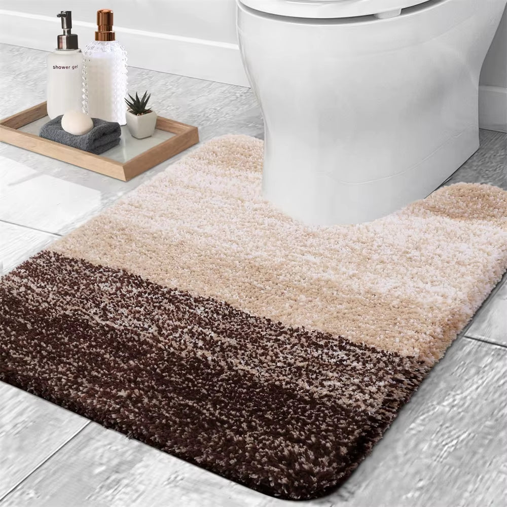 Luxury Bath Mat U-Shaped Bathroom Rugs Extra Soft Absorbent Microfiber Foot Mat Non-Slip Plush Toilet Rugs Shower Carpet