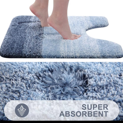 Luxury Bath Mat U-Shaped Bathroom Rugs Extra Soft Absorbent Microfiber Foot Mat Non-Slip Plush Toilet Rugs Shower Carpet